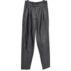 Cedars Petites Vintage Black Leather Pants High Waisted Pleated Tapered 26 Waist